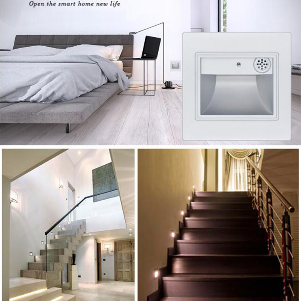 0.6W Sound Light Controlled Led Ground Footlights Wall Plinth Recessed Stair Step Voice Light Sensor Night Lamp Porch Bedroom Lighting Lamps