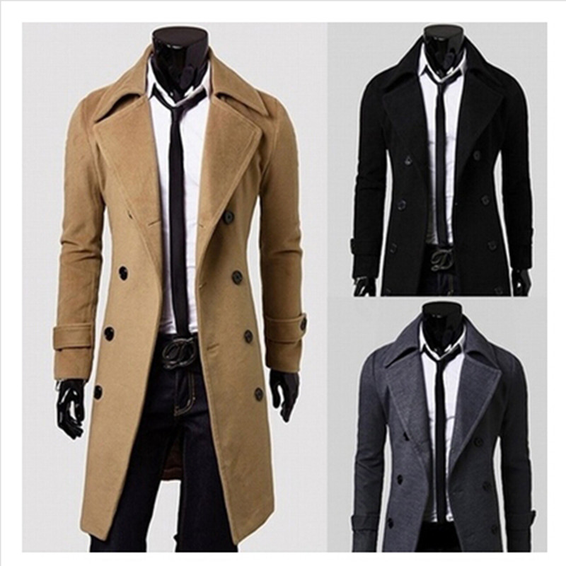 Wholesale- Men Winter Jacket Peacoat Manteau Homme High Quality Fashion New Mens Winter Trench Coats Long Vercoats Duffle Coat