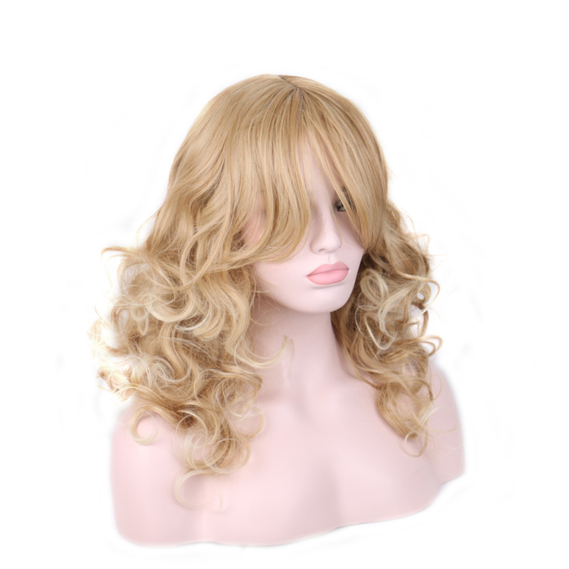 WoodFestival Long wavy Blonde wig Women Fashion curly synthetic hair wigs with bangs ladies heat resistant fiber Halloween Party