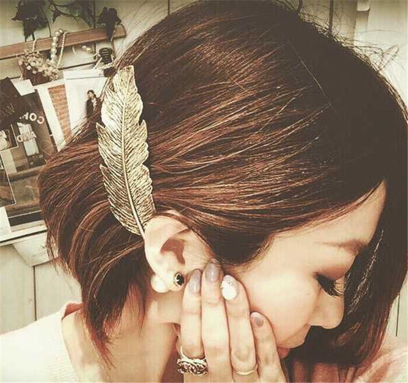 Women Leaf Feather Hair Clip Hairpin Barrette Bobby Pins Hair Accessories Gold #R49