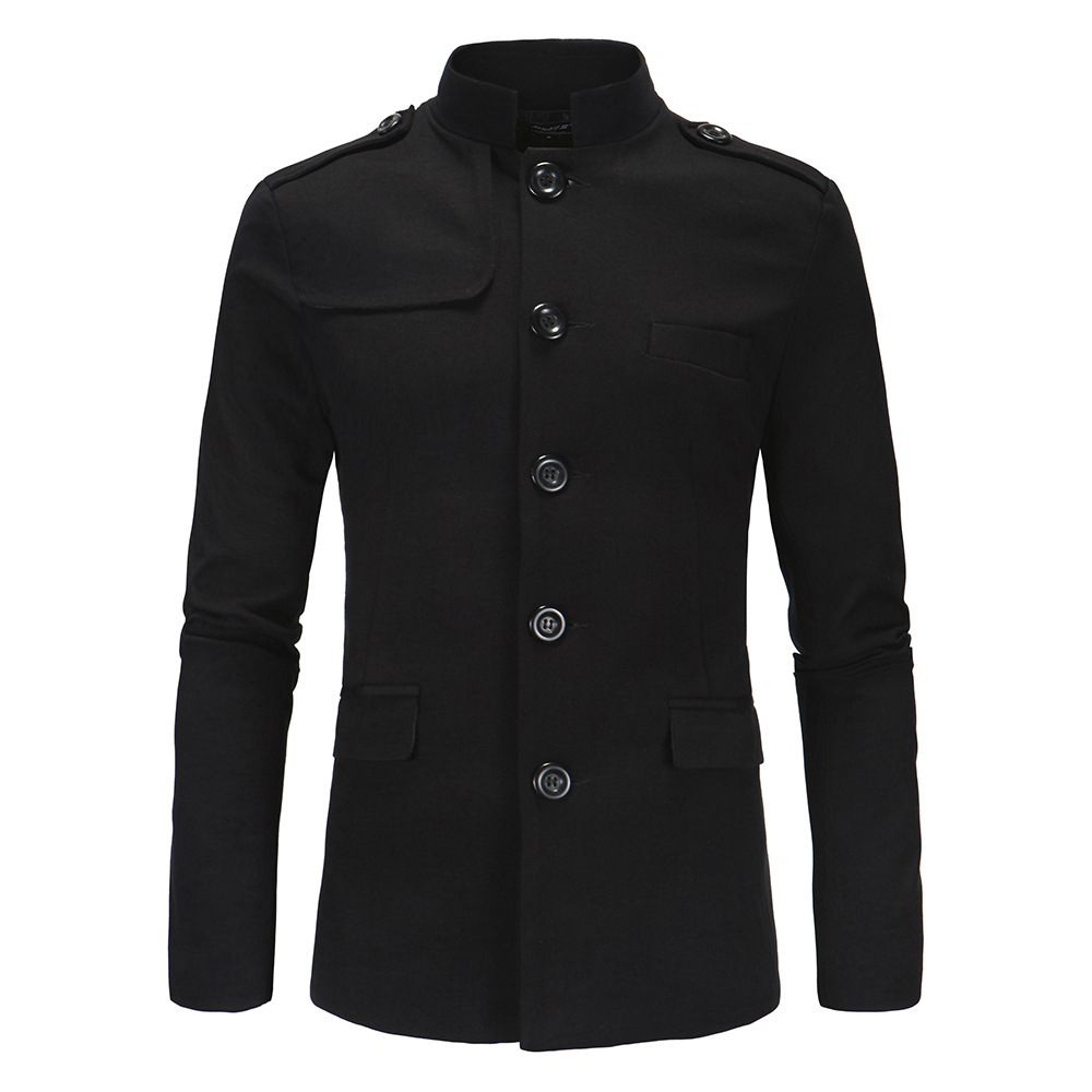 New Arrivals Winter Men Casual Stand Collar Chinese Tunic Suit Blazer Jackets Black Single Breasted Slim Jacket and Coat M-2XL