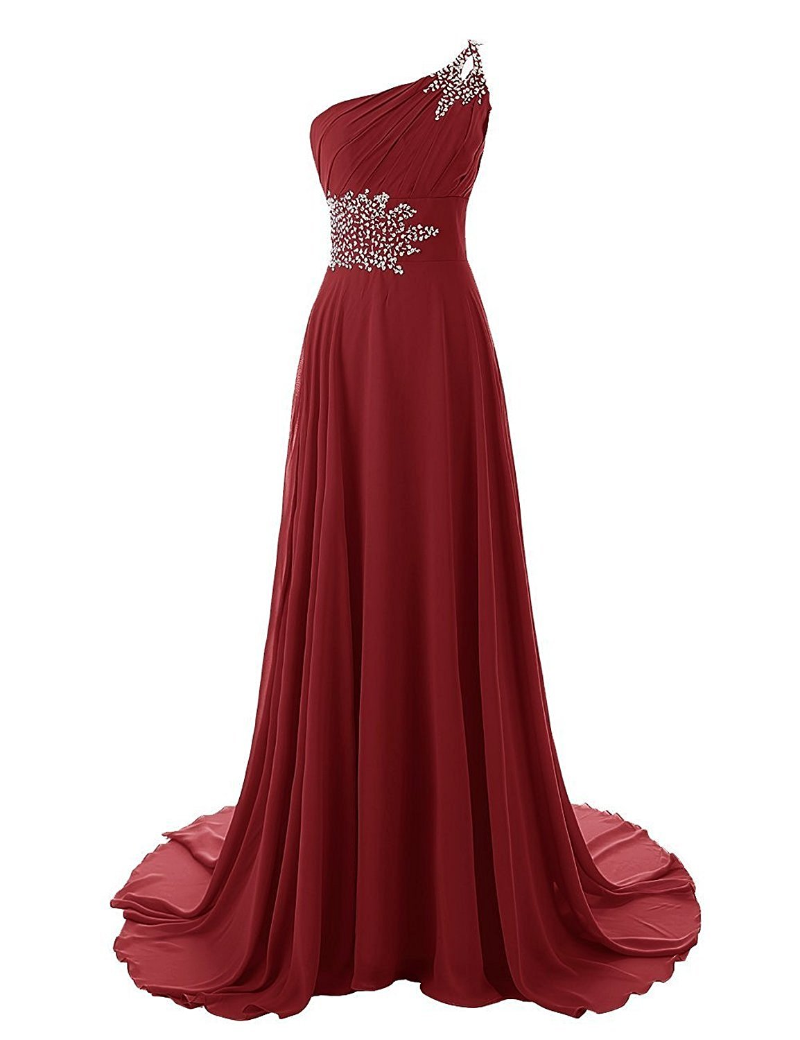 One Shoulder Gradient Chiffon Prom Dresses Sparkle Beaded Sequined Floor-Length Long Ombre Formal Evening Bridesmaid Party Gown Special Occasion Dress