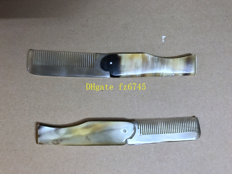 50pcs/lot Fast shipping Foldable Horn comb Portable Folding Comb Anti-Static Hairbrush Handmade Natural Ox Horn Combs