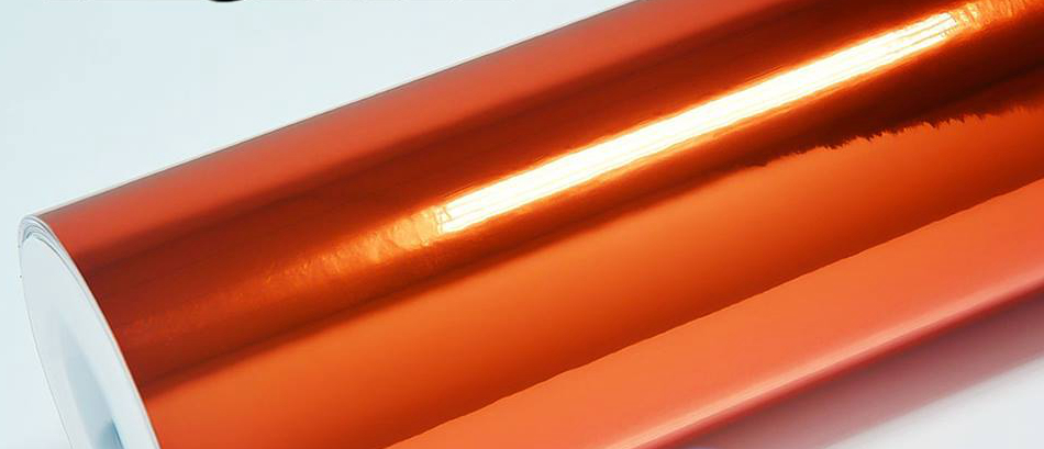 Stretchable Orange Chrome Vinyl Wrap Car Wrap Air Bubble Free Flexible Chrome Wraps Vehicle Easy install chrome foil 1.52x20m/Roll