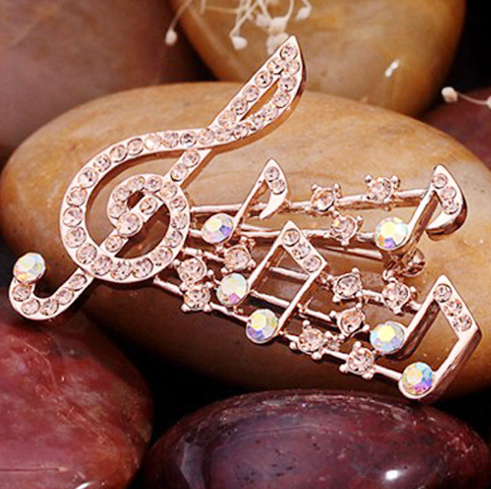 Fashion Exquisite Music Notation Brooch For Women Scarf Pins Shiny Crystal Rhinestone Brooches Wedding Bride Bouquet Corsage Jewelry Gifts