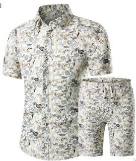 Summer Men Shirts Shorts Set Casual Printed Hawaiian Fashion Shirt Homme Short Male Printing Dress Suit Sets Plus Size