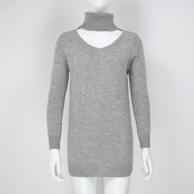 Wholesale-GS122 Womens Autumn Folded Choker High Neck Sweater Knitted Pullover Jumper Casual Winter Long Tops Pull Femme