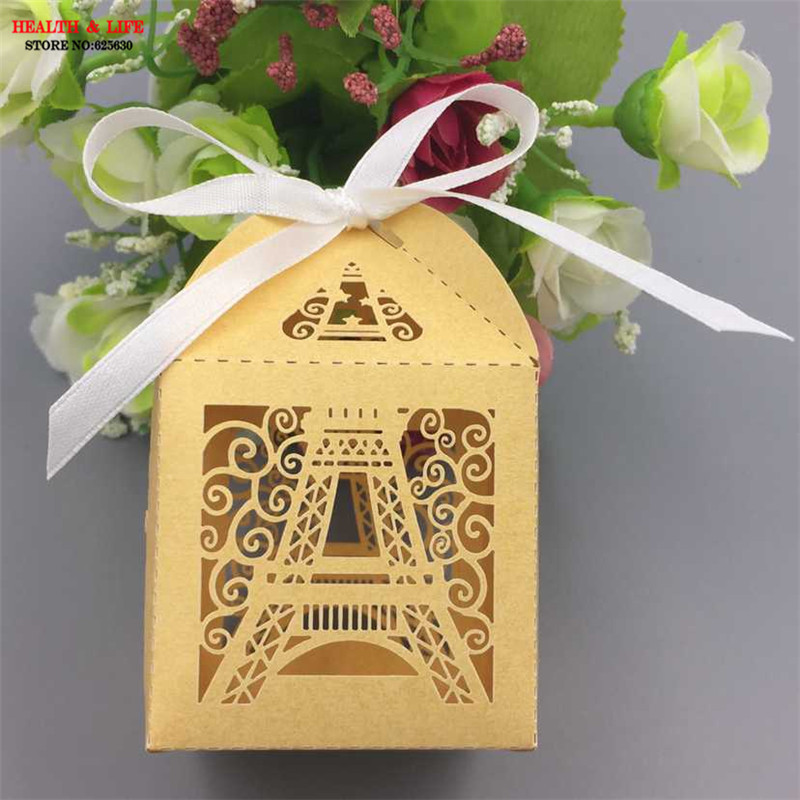 Paris Eiffel tower candy box wedding party gift wrap supplies wedding favors and gifts baby shower favor laser cut gift box Wholesale-100pcs