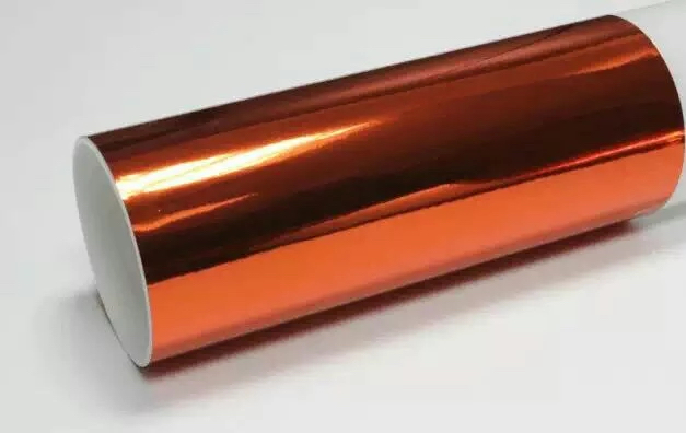 Stretchable Orange Chrome Vinyl Wrap Car Wrap Air Bubble Free Flexible Chrome Wraps Vehicle Easy install chrome foil 1.52x20m/Roll