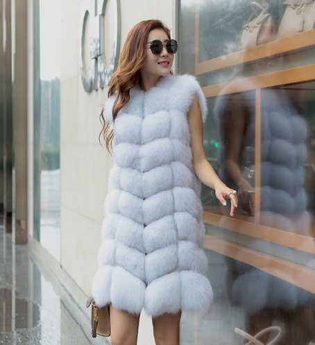 New women's autumn winter luxury long vest coat warm full pelt sleeveless coat casacos SMLXLXXL