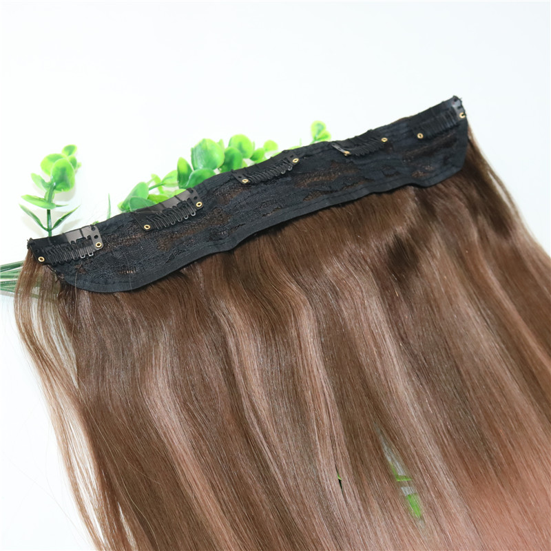 Ombre Rose Gold Pink With Brown Highlights Dark Brown Root One Piece Clip In Human Hair Extensions 5Clips With Lace Remy Human Hair