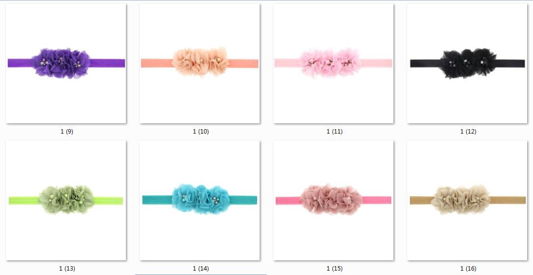 20pcs Gril baby 3 flowers hair bands pearl Crystal Chiffon flower combination set Elastic Headbands Headwear head band Hair Accessories H061