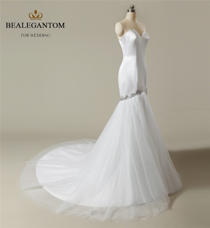 White Sexy Mermaid Wedding Dress Sweetheart Appliques Satin Floor-Length Party Dresses Bridal Gowns