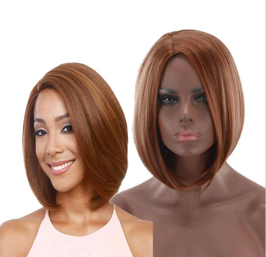 Fashion Short BOB Synthetic Straight Brown wig Hairstyle Hightemperature Cosplay Hair for Ladys