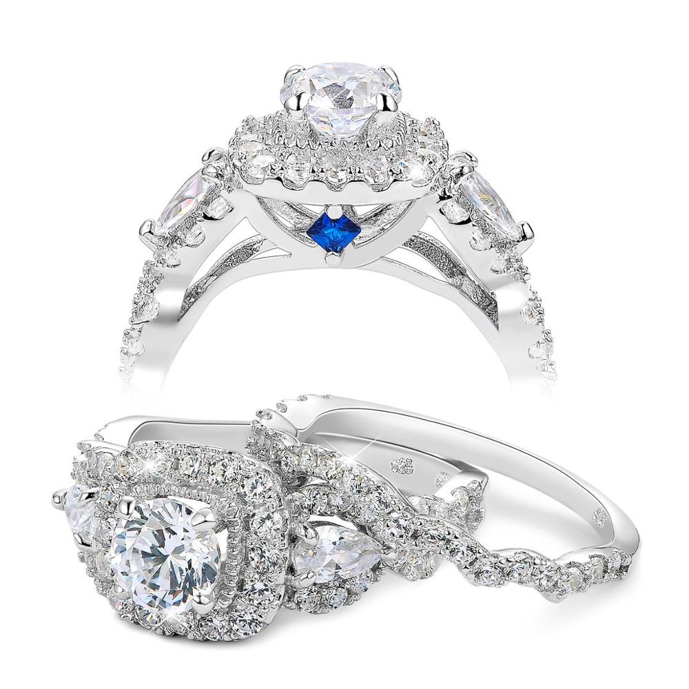 New Arrival Size 5-10 2pc 925 Sterling Silver Jewelry Halo Wedding Ring Sets For Women JR5249