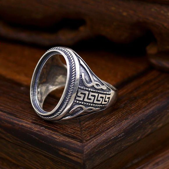 925 Sterling Silver Engagement Wedding Men Ring 14x19mm Oval Cabochon Semi Mount Antique Retro Jewelry Setting