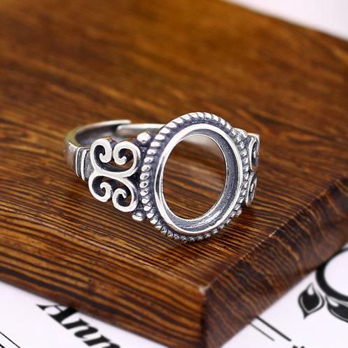 Sterling Silver 925 Oval Cabochon 10x12mm Art Nouveau Semi Mount Engagement Ring Antique Retro Fine Silver Jewelry