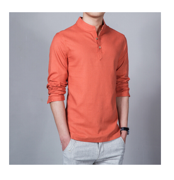 New Spring Summer Casual en Shirt Long Sleeve Solid V Neck Collar Leisure Shirts Men Clothing Morning Exercise Clothes