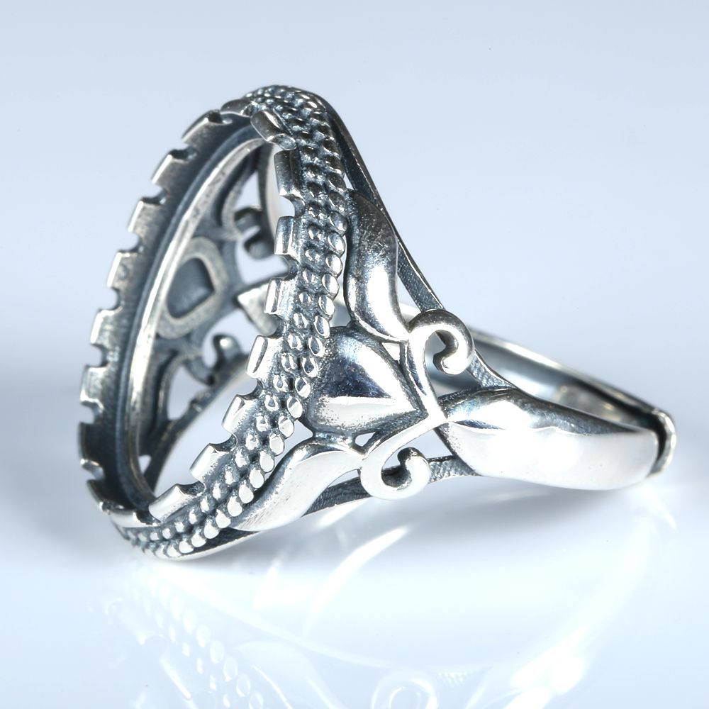 Art Nouveau 12x16mm Oval Cabochon Semi Mount 925 Sterling Silver Fashion Ring Fine Silver Engagement Wedding Anniversary Jewelry