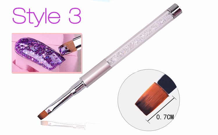 Nail Art Brush Pen Rhinestone Diamond Metal Acrylic Handle Carving Powder Gel Liquid Salon Liner Nail Brush With Cap ZA2094