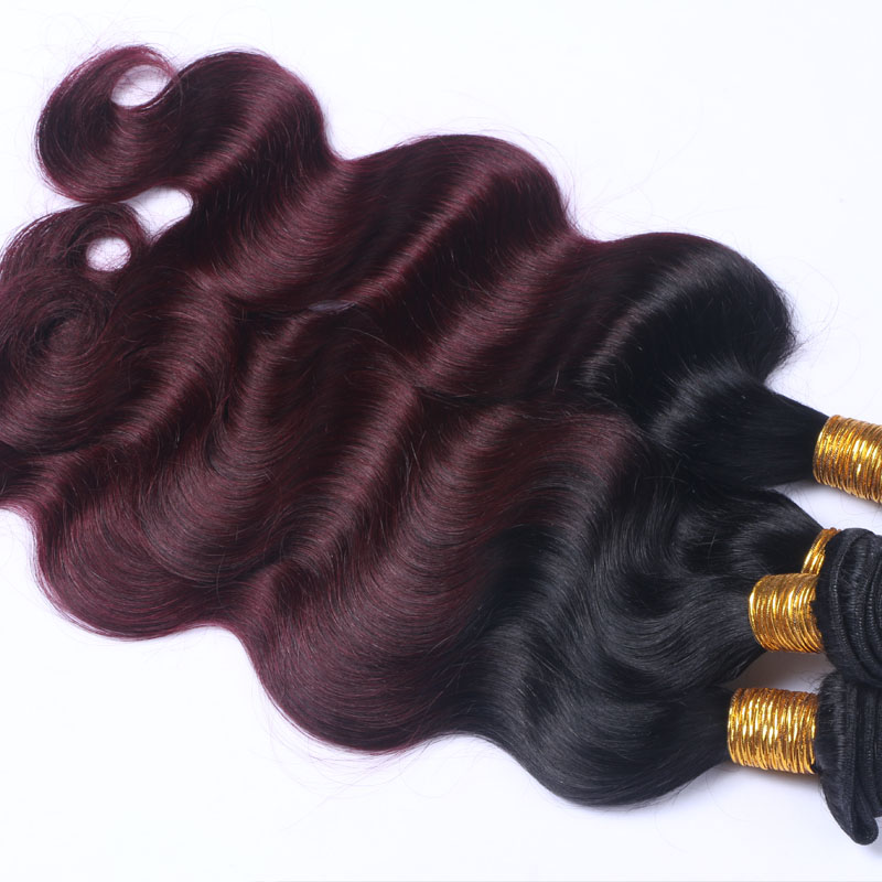Dark Root Dip Dye Ombre 1B 99J Burgundy Two Tone Human Hair Weft Bundles Wine Red Ombre Hair Weaves
