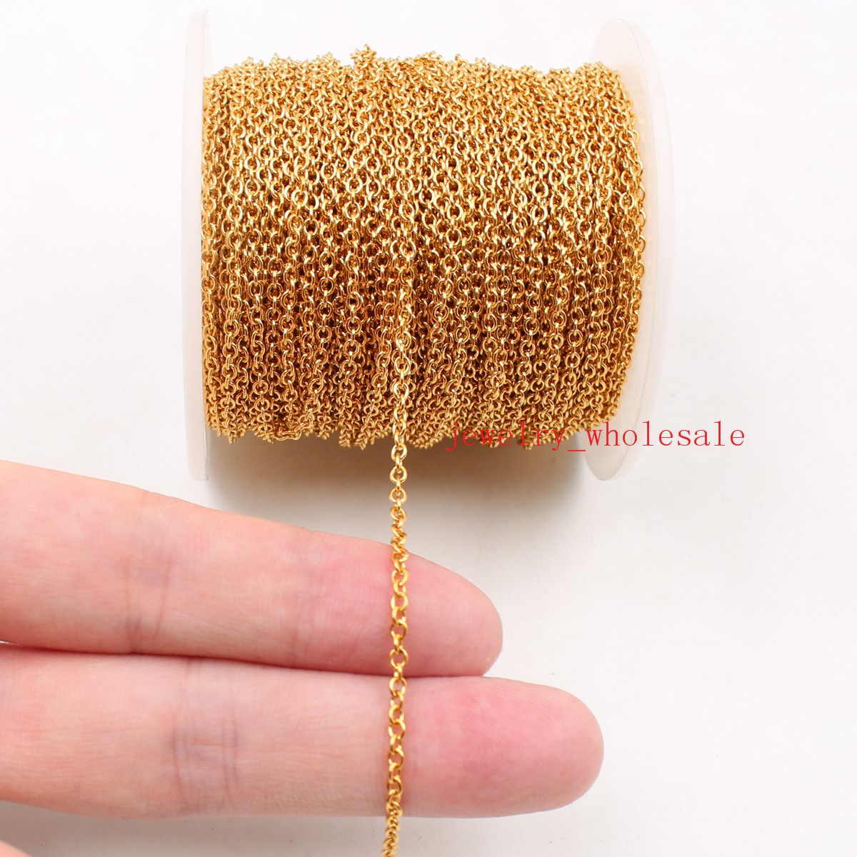 Hot selling 50meter/Roll wholesale Jewelry Finding Chain Gold Stainless Steel Strong thin 2mm Links soldered Flat Link Oval Chain JEWLERY