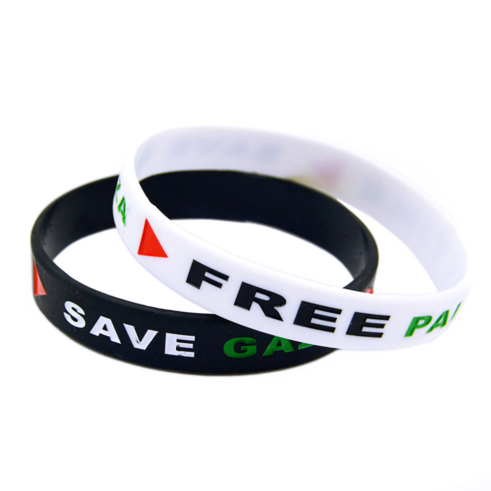 1PC Free Palestine Save Gaza Silicone Rubber Bracelet Triangle Logo Black And White Adult Size For Organization