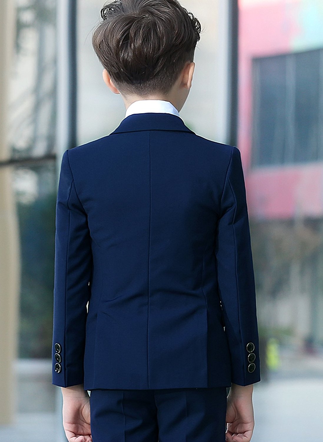 Navy Blue 2 Pieces Boys Suit Formal Wear Custom Made Slim Fit Boy Wedding Suit (Jacket + Pants)