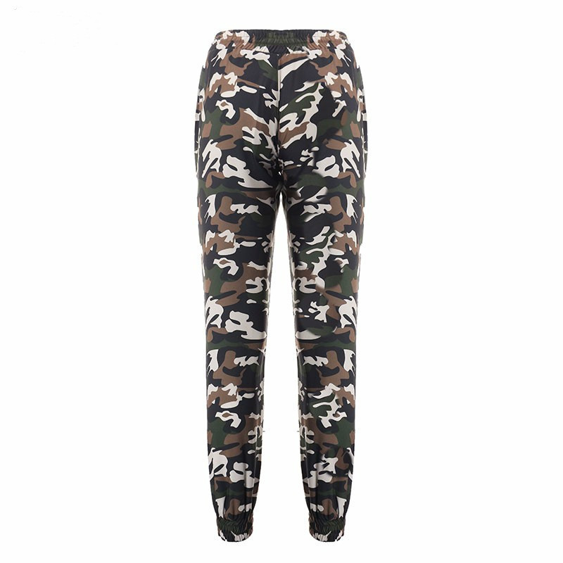 Camouflage Printed Plus Size S-3Xl Autumn Army Cargo Women Trousers Elastic Waist Pants