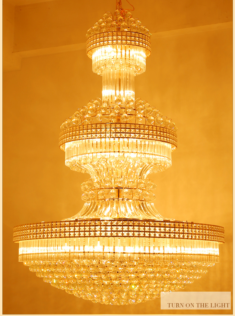 Modern Crystal Chandeliers LED American Gold Chandelier Lighting Fixture 3 White Light Colors Dimmable Long Home Hotel Villa Hanging Lamps