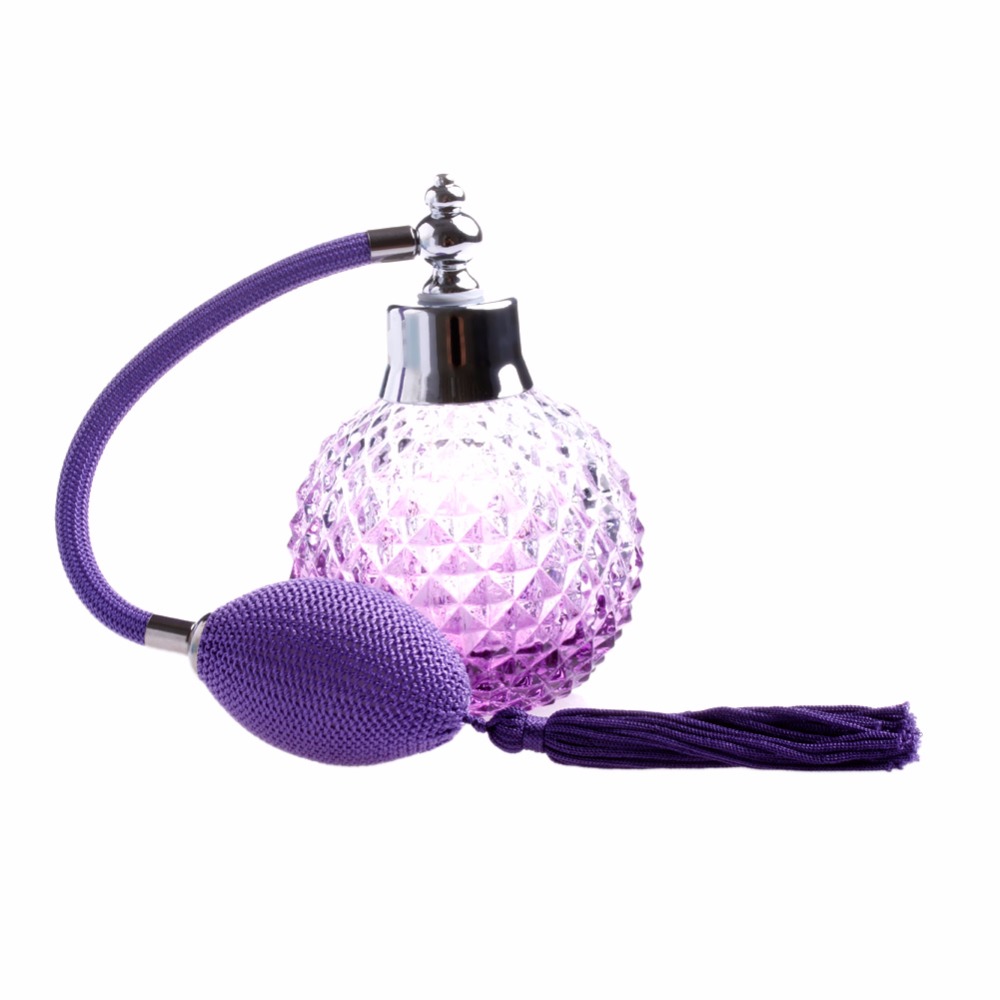 Wholesale- 100ml Vintage Crystal Refillable Glass Gift Perfume Bottle Purple Spray Atomizer Indoor Home Decor -Y102