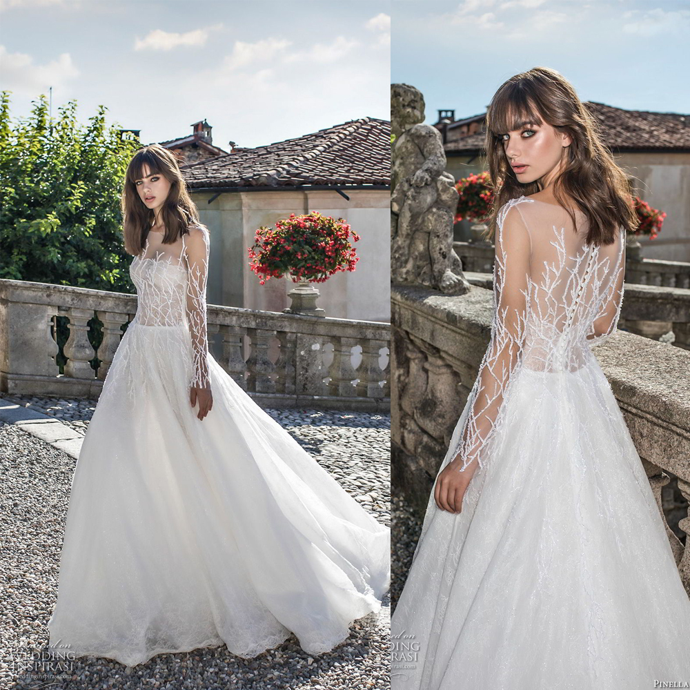 Sheer Top with Embroider Beading A-line Long Sleeves See Through Wedding Dress Lace Bridal Dress vestido de casamento, Ivory
Sheer Top with Embroider Beading A-line Long Sleeves See Through Wedding Dress Lace Bridal Dress vestido de casamento, Ivory