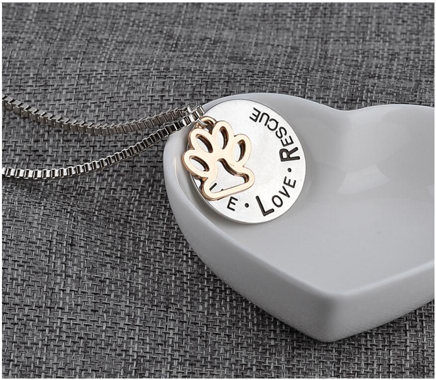 2018 Pendant Necklace Hand Stamped Personalized Animal Shelter Pet Rescue Paw Print Cat Dog Lover