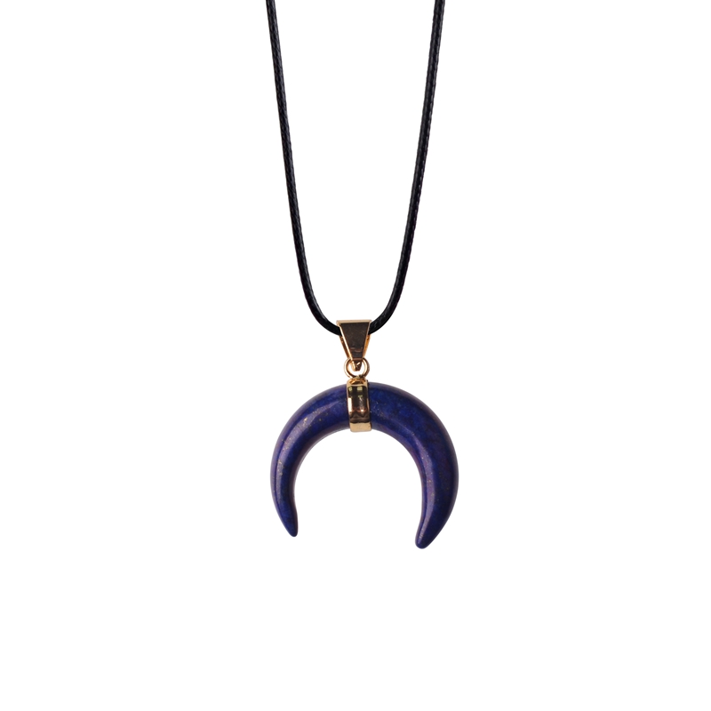 2017 Natural Stone Horn Necklace Pendant Unique Fashion Crescent Moon Pendants Pave Zircon Rhinestone Crystal Beads Finding Jewelry