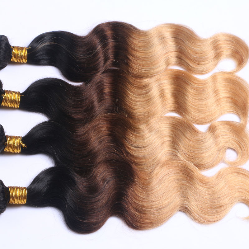 Dark Root Ombre Brown Strawberry Blonde Three Tone Colored Hair 1b 4 27 Color Blonde Human Hair Weft Bundles Ombre Hair Weaves