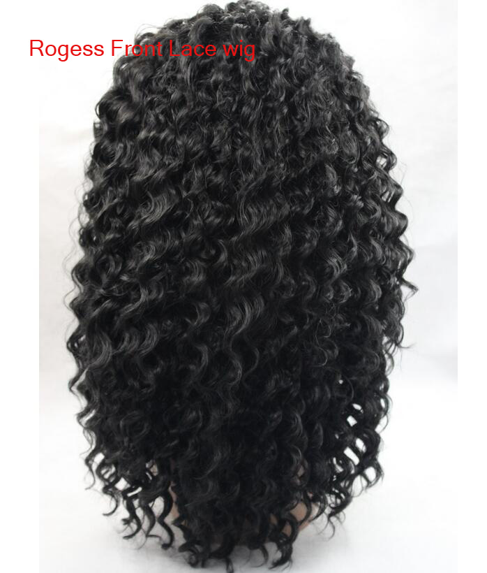 22INCH Beautiful Black curly Midle long womens Hair Front Lace Synthetic Hair wigs