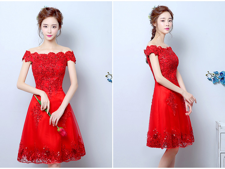 Princess Red Evening Dresses Elegant Off the Shoulder Bride Gown with Appliques Short Ball Prom Party Homecoming/Graduation Formal Dress