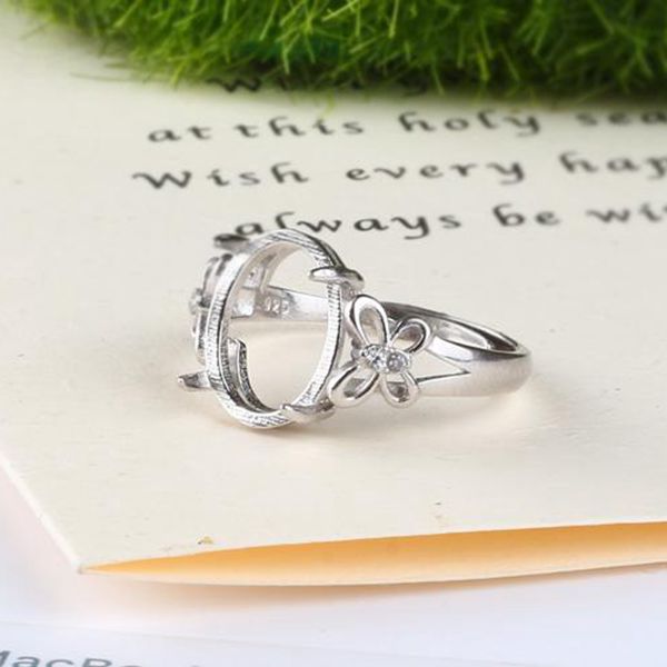 10x12mm Oval Cabochon Sterling Silver 925 Butterfly Engagement Semi Mount Wedding Ring Setting Fine Silver