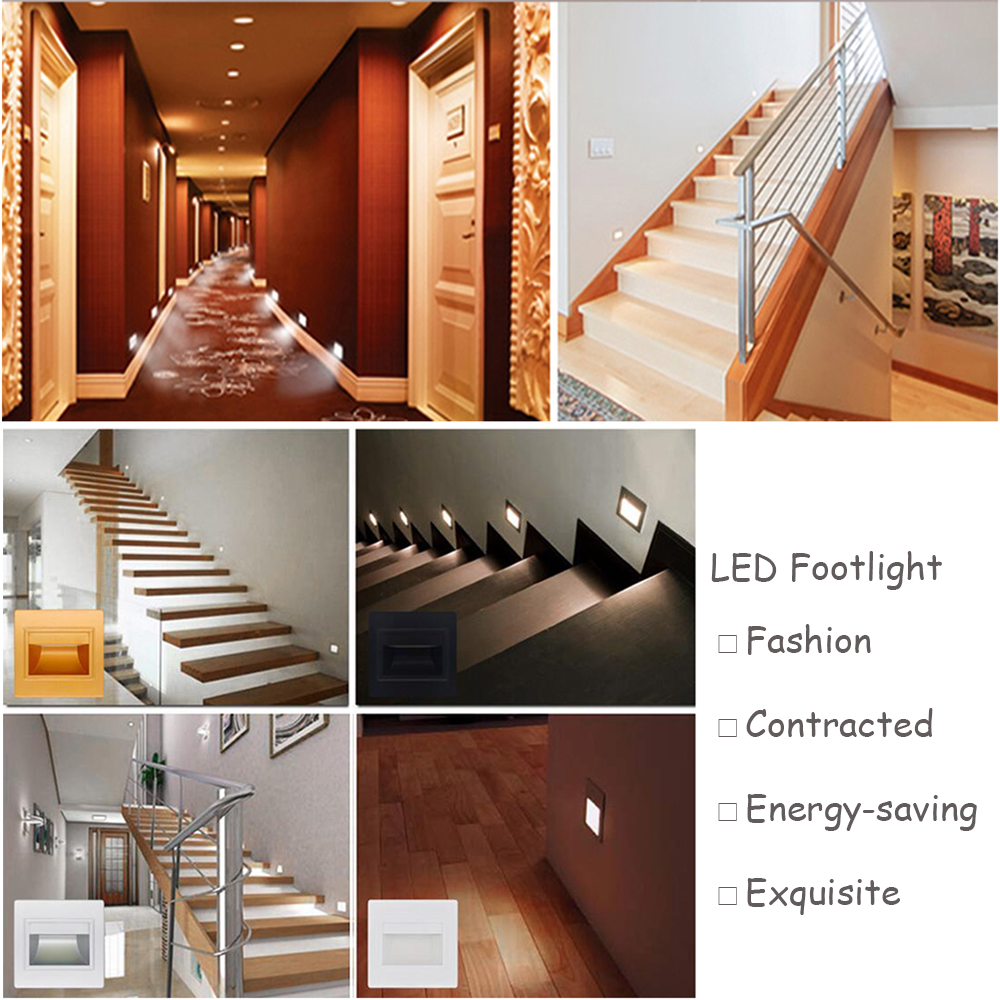 0.6W LED Wall Plinth Recessed Footlight Stairs Steps Aisle Lighting Lamp Corridor Porch Hallway Villas Night Light