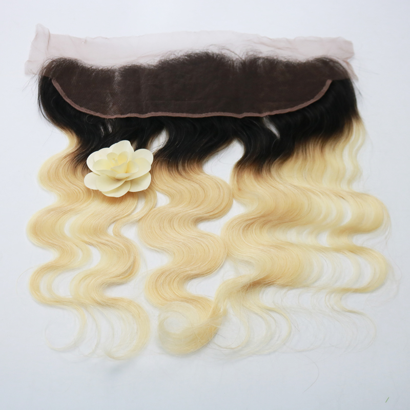 Evermagic Brazilian Remy Human Hair Ombre 1b/613 Blonde 13*4 Lace Frontal Closure Ear to Ear Body Wave Swiss Lace Baby Hair
