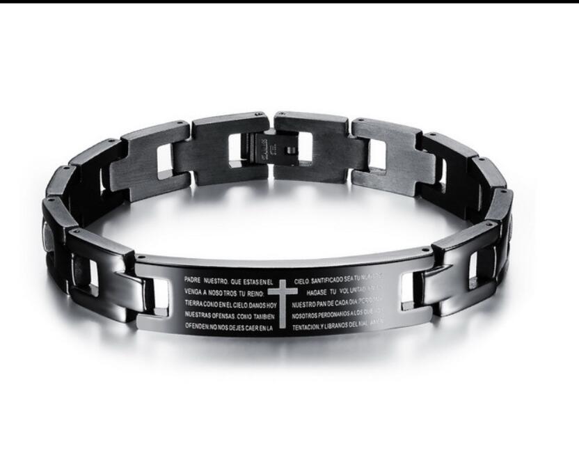 Health Energy Bracelet Bangle English Bible Titanium Stainless Steel Cross Letter Prayer Bracelets for Men Black Jewelry
Health Energy Bracelet Bangle English Bible Titanium Stainless Steel Cross Letter Prayer Bracelets for Men Black Jewelry
