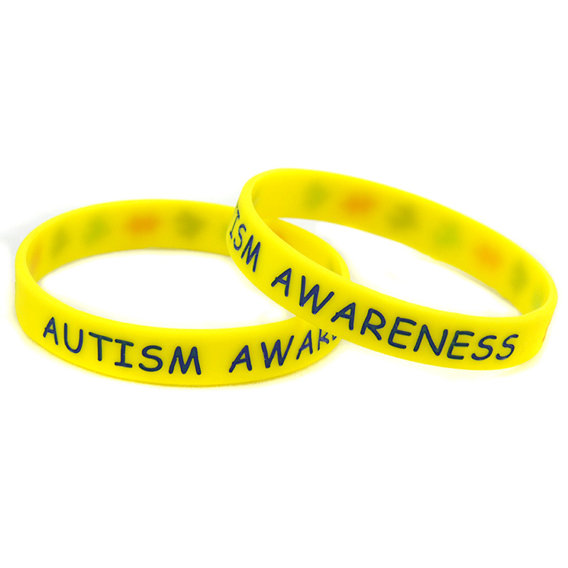 100PCS Autism Awareness Silicone Rubber Bracelet Puzzle Logo Debossed and Filled in Color for Promotion Gift