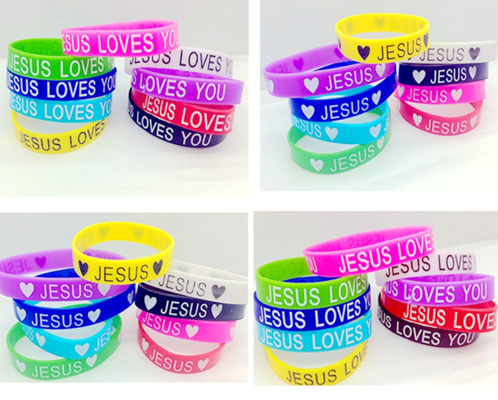Wholesale 100pcs Lots Tow Mix Style Multi-colors Jesus Loves Heart Silicone Bracelet Cuff Wristband For Man Women
Wholesale 100pcs Lots Tow Mix Style Multi-colors Jesus Loves Heart Silicone Bracelet Cuff Wristband For Man Women