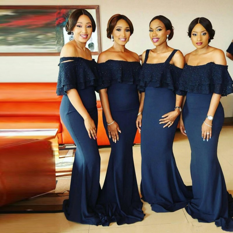 Dark Navy Mermaid Bridesmaid Dresses For Wedding Sexy Lace Off The Shoulder Straps Maid Of Honor Gowns African Formal Party Dress
Dark Navy Mermaid Bridesmaid Dresses For Wedding Sexy Lace Off The Shoulder Straps Maid Of Honor Gowns African Formal Party Dress