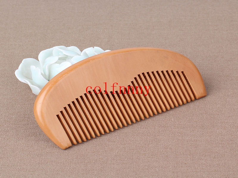 300pcs/lot Engraved Your Logo Natural Peach Wooden Comb Handmade Straight Pocket Wooden Beard Combs Custom 11*5*1CM