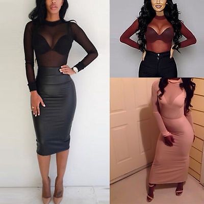 Wholesale- Fashion Women Sexy Long Sleeve Mesh Shirt Casual Crop Top Loose Mesh Sheer Tops T-Shirt