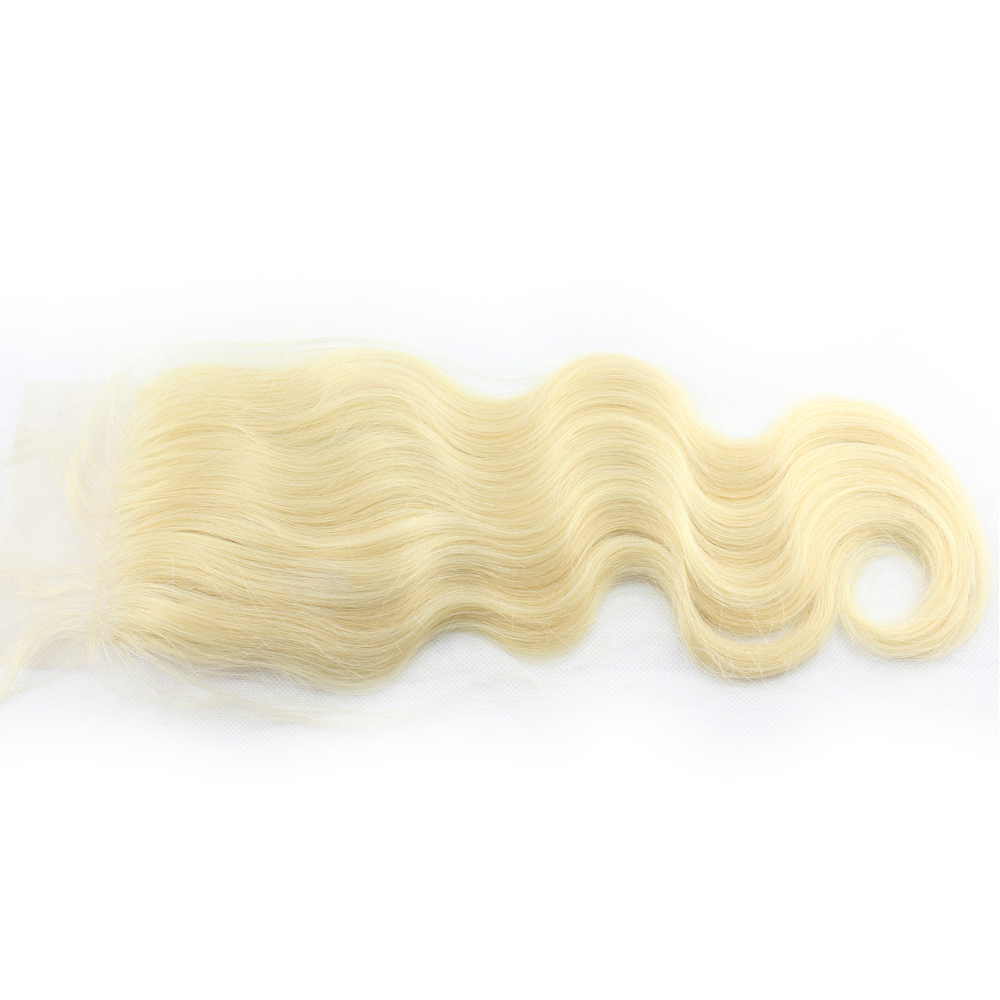 Free shipping Platinum Blonde 613 Body Wave Closure Pre Plucked Bleached Knots Remy Human Hair 4x4 Lace Closures