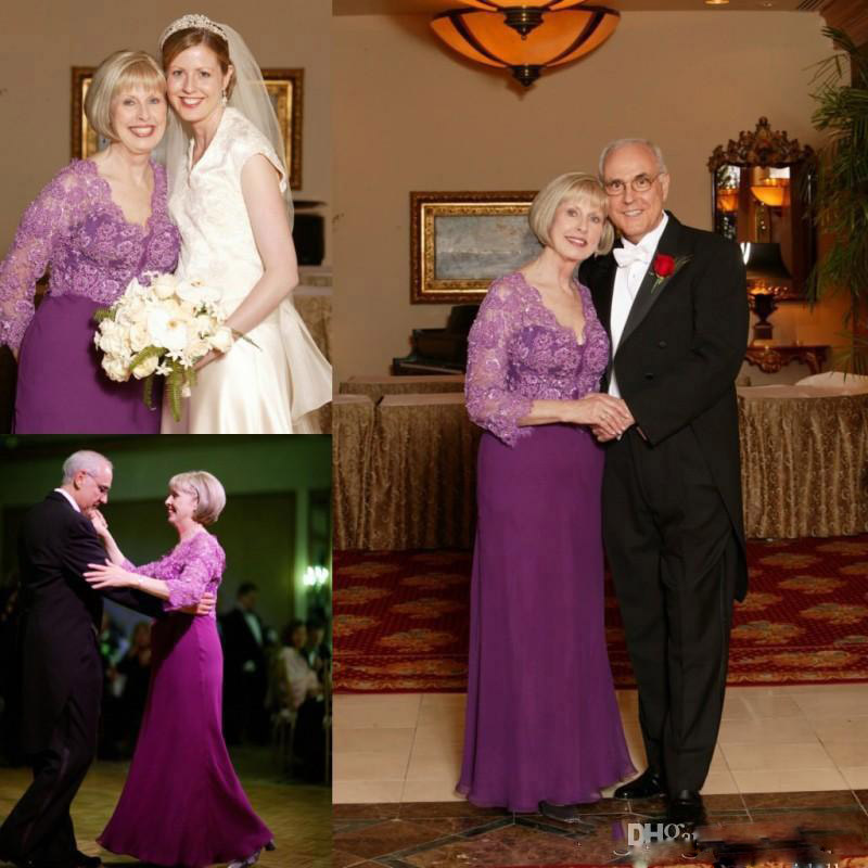 Purple Column Mother Dresses Lace Top Beaded Long Chiffon Mother Dresses with 3/4 Sleeves V Neck Elegant Madre installata
Purple Column Mother Dresses Lace Top Beaded Long Chiffon Mother Dresses with 3/4 Sleeves V Neck Elegant Madre installata