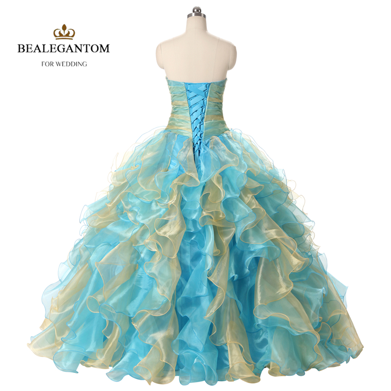 Real Photo Sexy Mint Blue and Gold Quinceanera Dresses 2021 Ball Gown With Ruffle Sequins Sweet 16 Prom Pageant Party Gowns QC121