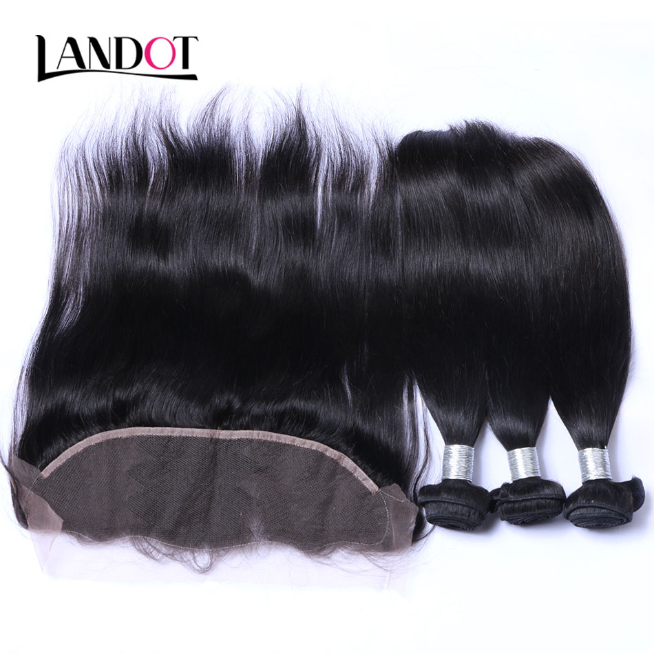 Brazilian Straight Virgin Hair Weaves 3 Bundles With 13x4 Ear to Ear Lace Frontal Closure Peruvian Indian Malaysian Remy Human Hair Closures